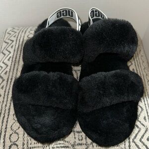 UGG Shearling Graphic Print Slingback Sandals